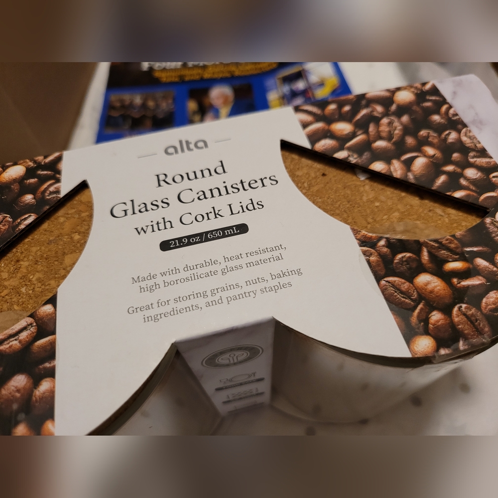 Round Glass Canisters with Cork Lids - Brown